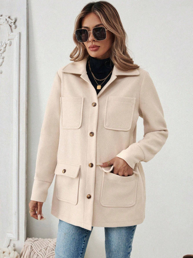 Damen Shacket Hemdjacke mit Kragen und Pattentaschen
