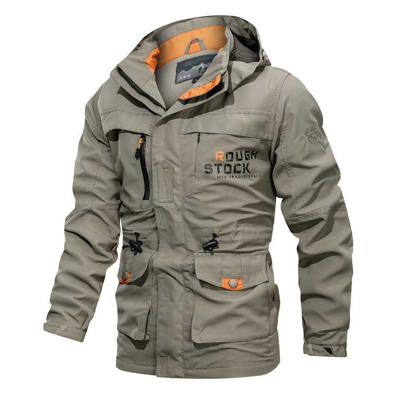 Herren Outdoor Jacke mit Kapuze & Reißverschluss, Multi-Taschen Design