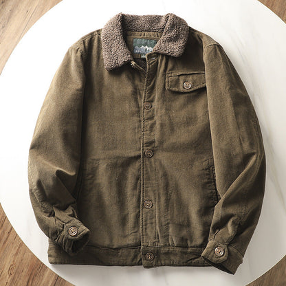 Herren Kordjacke mit Teddyfutter und Kragen, Herbst Winter Jacke