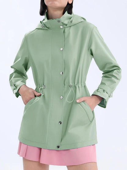 Damen Regenjacke mit Kapuze und Tunnelzug in Elfenbein, Schwarz, Lavendel oder Olivgrün