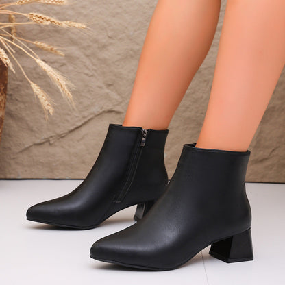 Damen Stiefelette Braun/Schwarz mit Reißverschluss und Blockabsatz