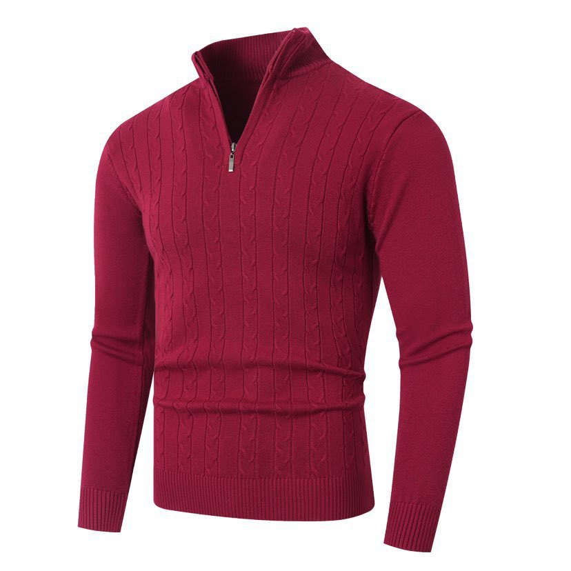 Herren Zopfmuster Rollkragenpullover mit Reißverschluss, Langarm