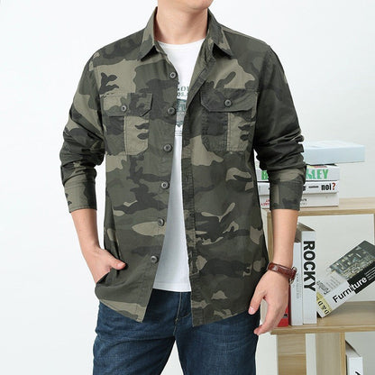 Herren Langarm Camouflage Hemd mit Brusttaschen