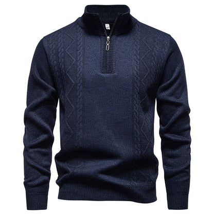 Herren Strickpullover Stehkragen Zopfmuster Reißverschluss