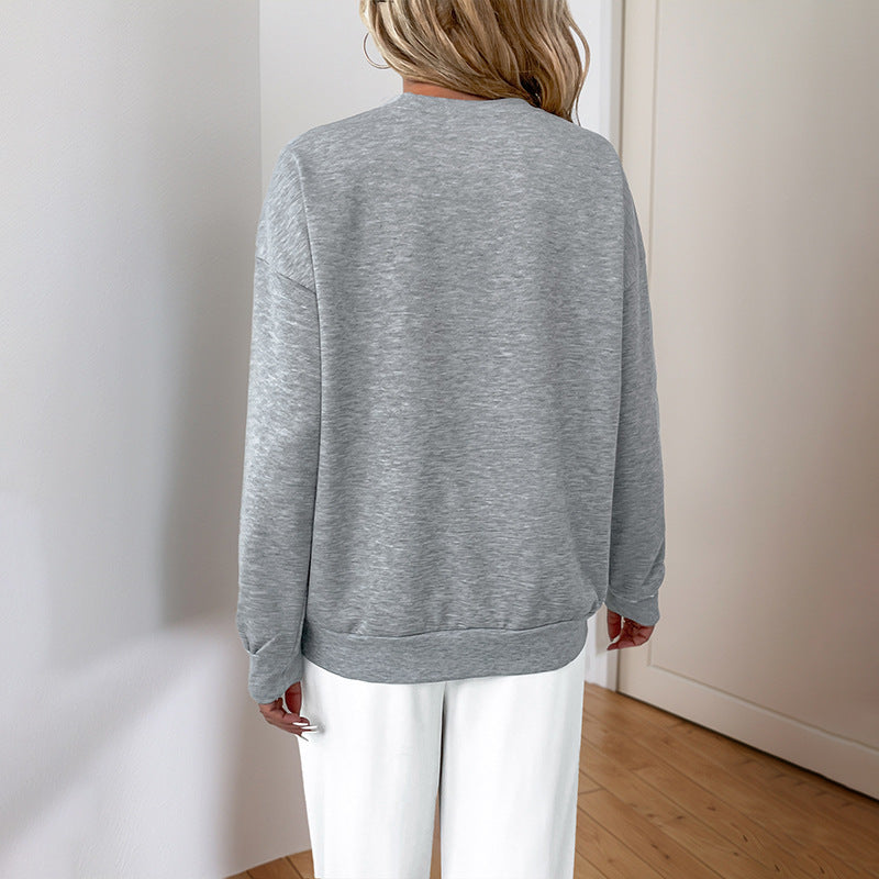 Damen Sweatshirt Grau mit Pailletten Verzierung Rundhalsausschnitt Langarm