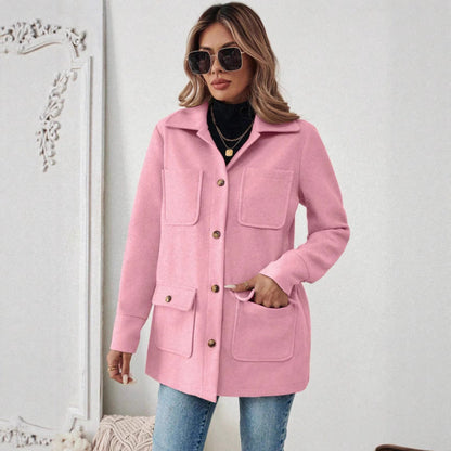 Damen Shacket Hemdjacke mit Kragen und Pattentaschen