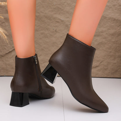 Damen Stiefelette Braun/Schwarz mit Reißverschluss und Blockabsatz