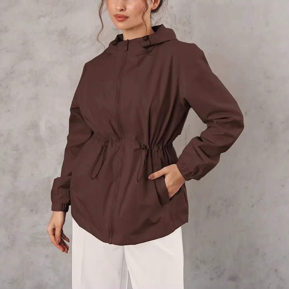 Damen Jacke mit Kapuze und Kordelzug in der Taille, Leichte Übergangsjacke