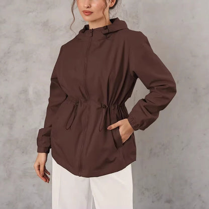 Damen Jacke mit Kapuze und Kordelzug in der Taille, Leichte Übergangsjacke