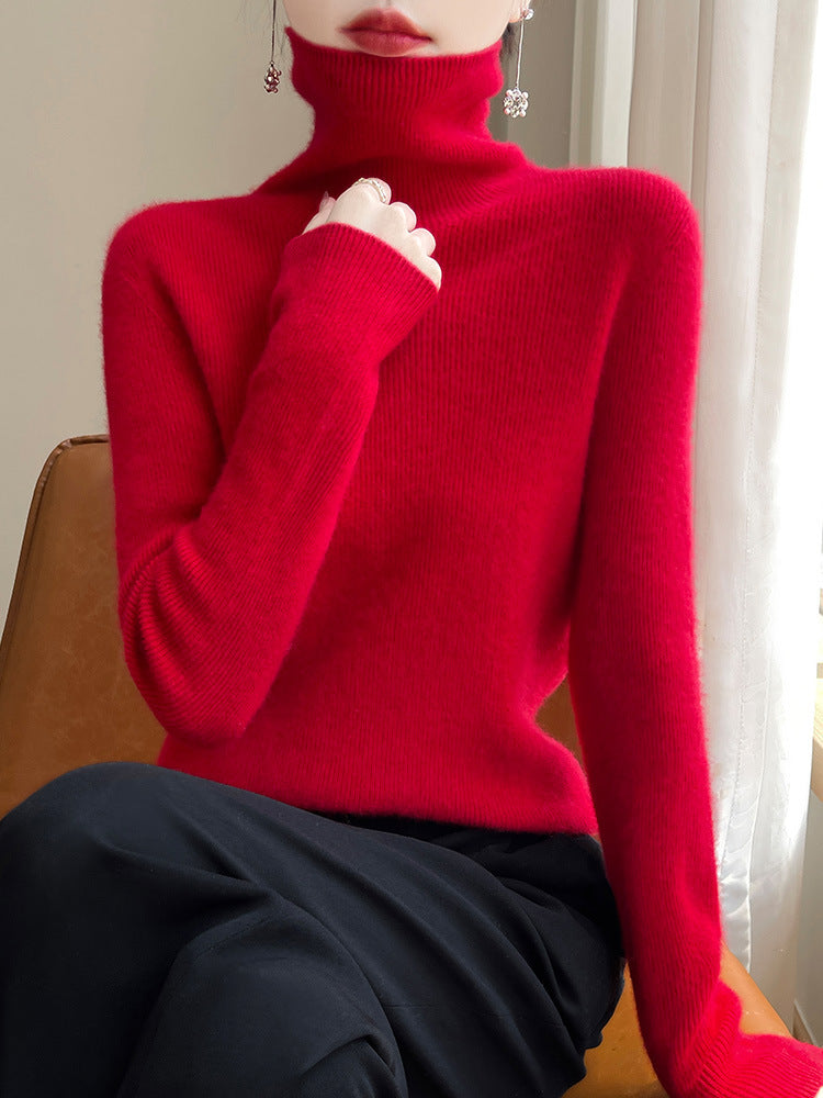 Damen Rollkragenpullover Strickpullover Langarm Feinstrick