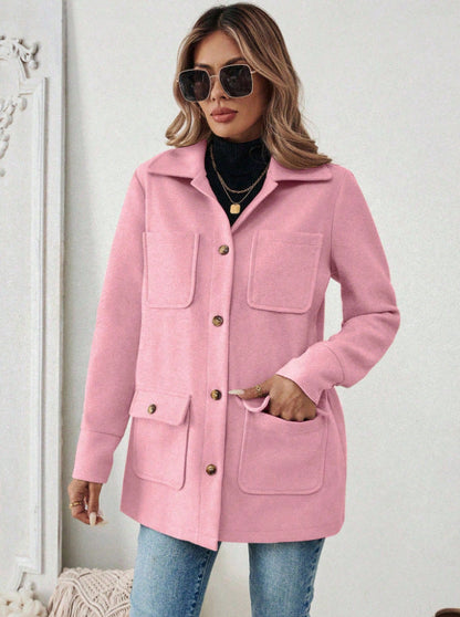 Damen Shacket Hemdjacke mit Kragen und Pattentaschen