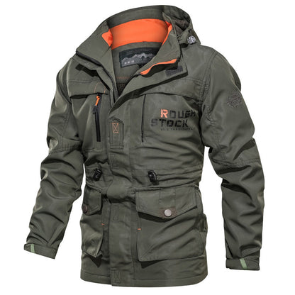 Herren Outdoor Jacke mit Kapuze & Reißverschluss, Multi-Taschen Design