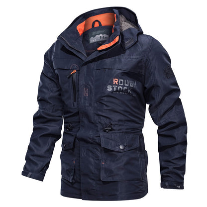 Herren Outdoor Jacke mit Kapuze & Reißverschluss, Multi-Taschen Design