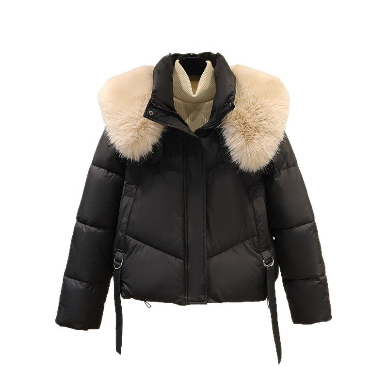 Damen Steppjacke mit Kunstfellkragen und hohem Kragen