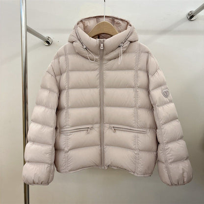 Gesteppte Damen Pufferjacke mit Kapuze und Reißverschlüssen
