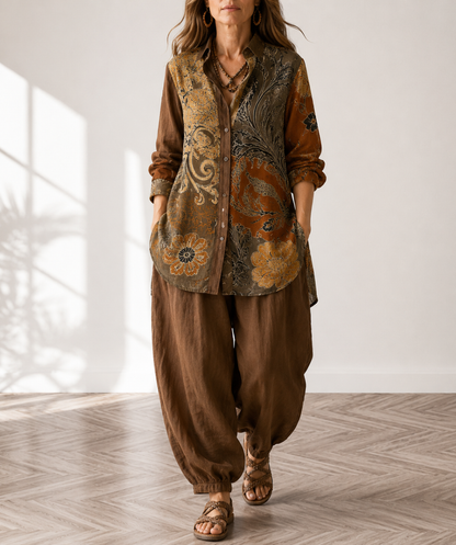 Damen Tunika-Set mit Blumen- und Paisleymuster & Haremshose