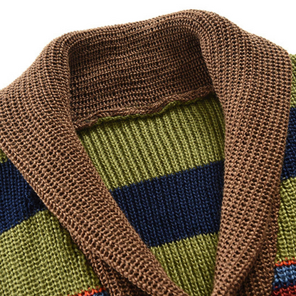 Herren Strickjacke gestreift mit Schalkragen und Knöpfen