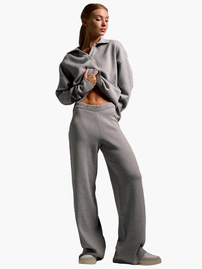 Damen Loungewear Set – Strick – Oversize Pullover mit Kragen und Weite Hose – Perfekt für Zuhause und Freizeit