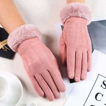 Winterhandschuhe mit Plüschbündchen für Damen, weich und warm