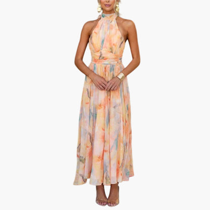 Damen Maxikleid Elegant Wasserfarbenmuster Festlich Sommer Abendmode