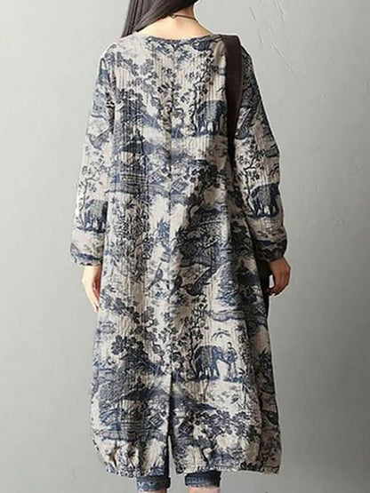 Damen Boho Maxikleid Langarm Herbst Winter Vintage Casual