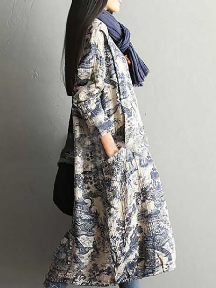Damen Boho Maxikleid Langarm Herbst Winter Vintage Casual