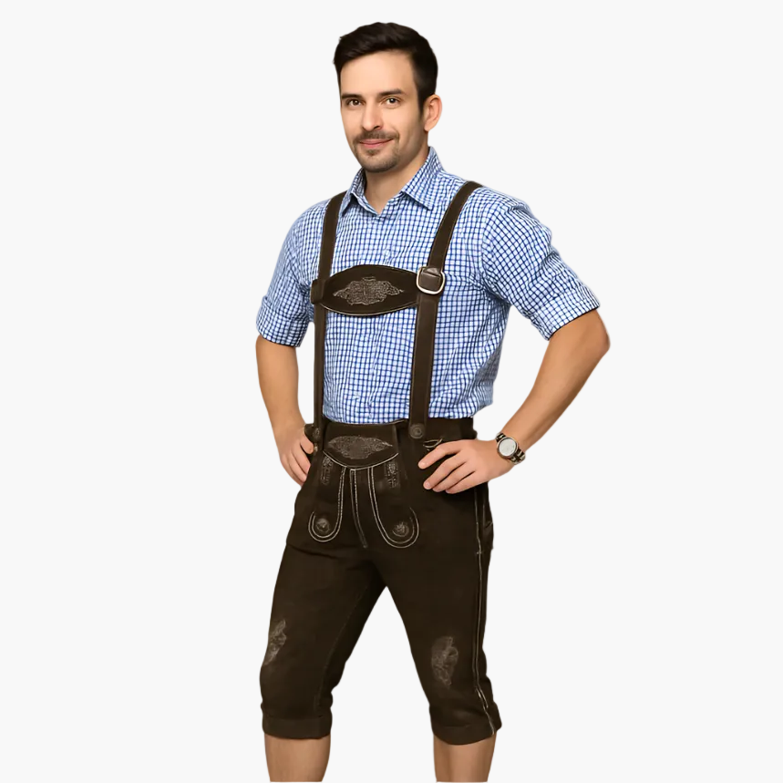 Herren Trachten Kniebund-Veganem Lederhose mit Hosenträgern – Traditionelles Oktoberfest Outfit