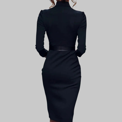 Damen Etuikleid Midi mit Gürtel – Elegantes Business- & Abendkleid mit Stehkragen