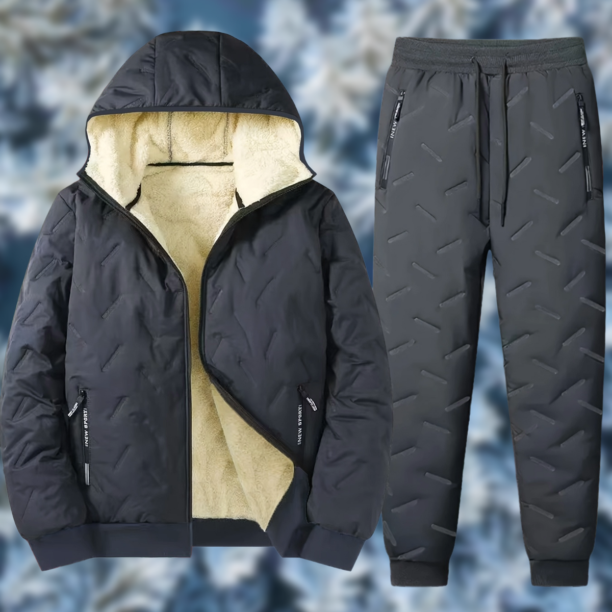 Stepp-Trainingsanzug für Herren, Winter Outdoor Set, Kapuzenjacke & Hose, gefüttert