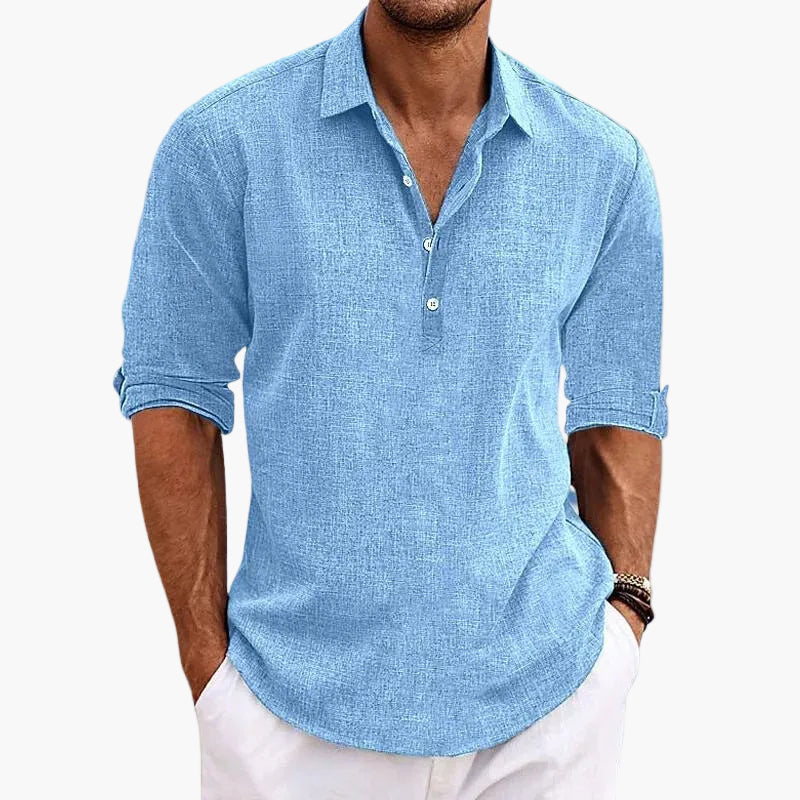 Herren Freizeithemd mit Stehkragen und Knopfleiste – Stilvolles Langarmshirt für Alltag und Urlaub