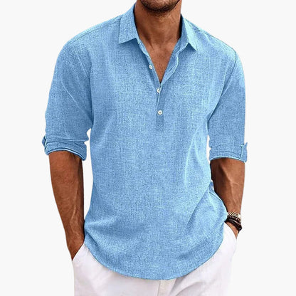 Herren Freizeithemd mit Stehkragen und Knopfleiste – Stilvolles Langarmshirt für Alltag und Urlaub