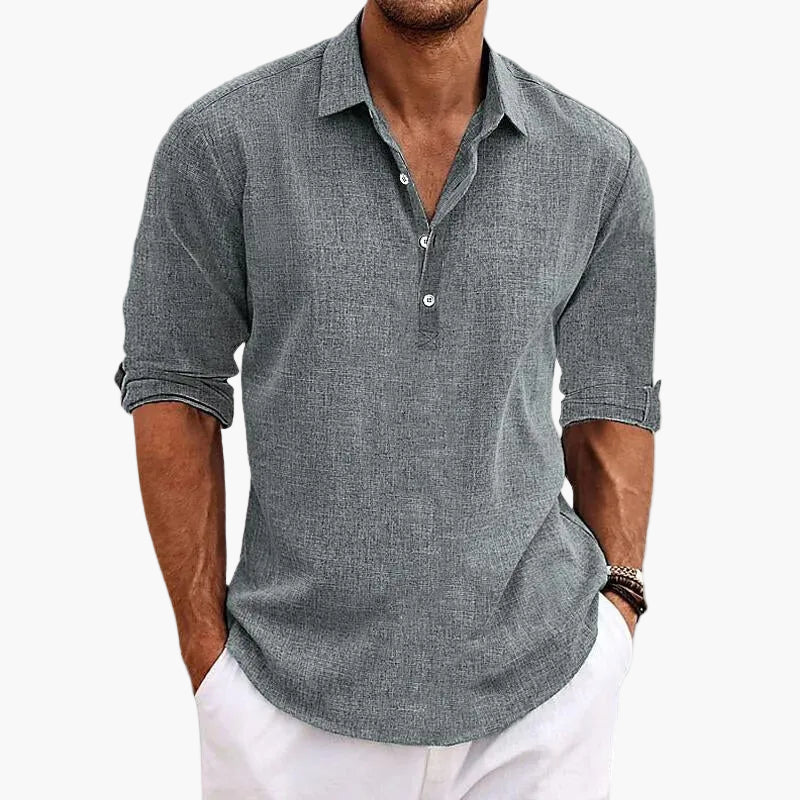 Herren Freizeithemd mit Stehkragen und Knopfleiste – Stilvolles Langarmshirt für Alltag und Urlaub