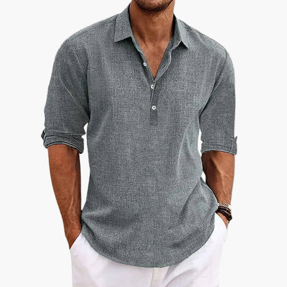 Herren Freizeithemd mit Stehkragen und Knopfleiste – Stilvolles Langarmshirt für Alltag und Urlaub