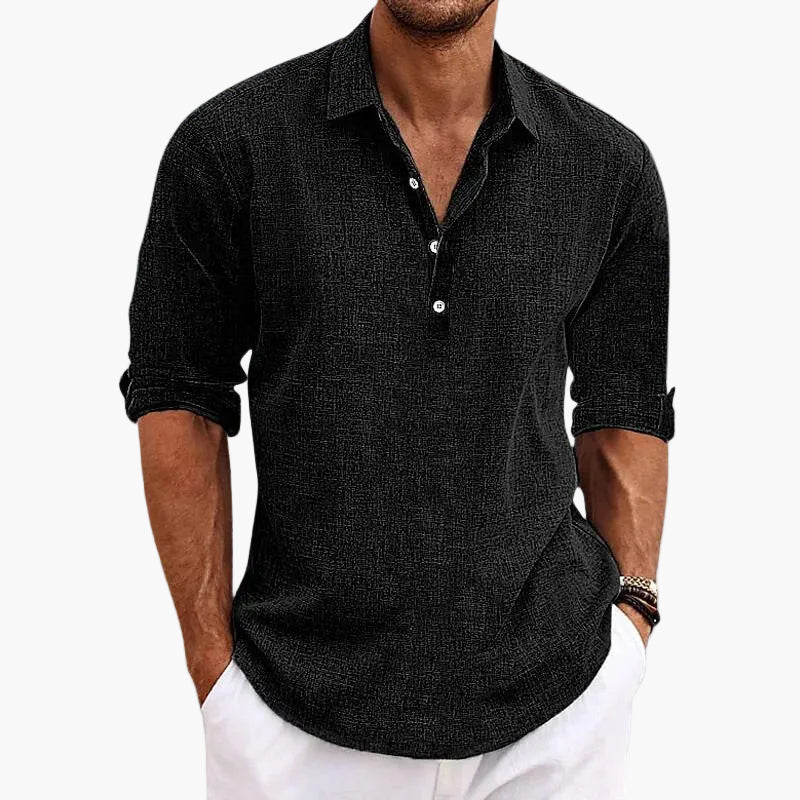 Herren Freizeithemd mit Stehkragen und Knopfleiste – Stilvolles Langarmshirt für Alltag und Urlaub
