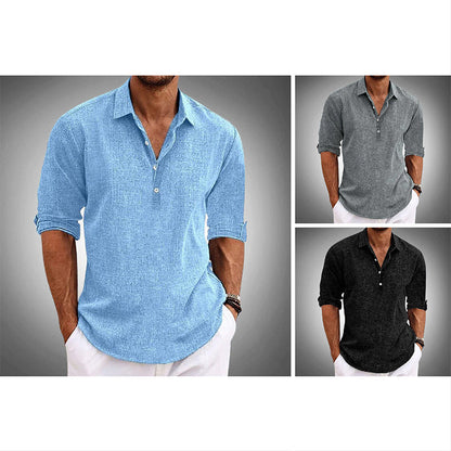 Herren Freizeithemd mit Stehkragen und Knopfleiste – Stilvolles Langarmshirt für Alltag und Urlaub