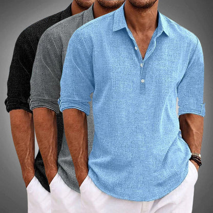 Herren Freizeithemd mit Stehkragen und Knopfleiste – Stilvolles Langarmshirt für Alltag und Urlaub