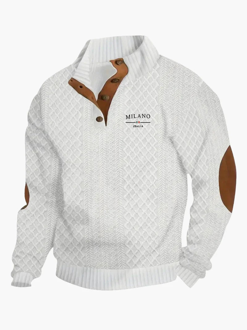 Herren Strickpullover Milano Italia Vintage Stil mit Veganem Lederapplikationen – Freizeit & Business