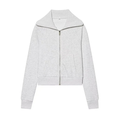 Damen Sweatjacke Reißverschluss Stehkragen & Flare-Hose Set Sportlicher Look