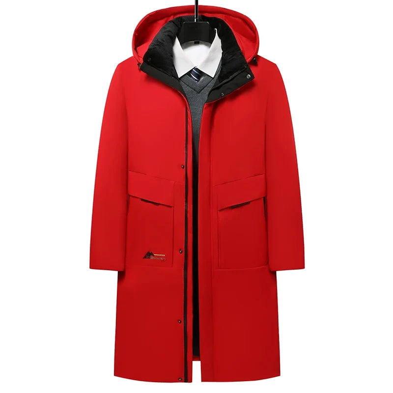 Langer Herren Winterparka mit Kapuze und Reißverschluss Grau