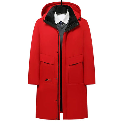 Langer Herren Winterparka mit Kapuze und Reißverschluss Grau