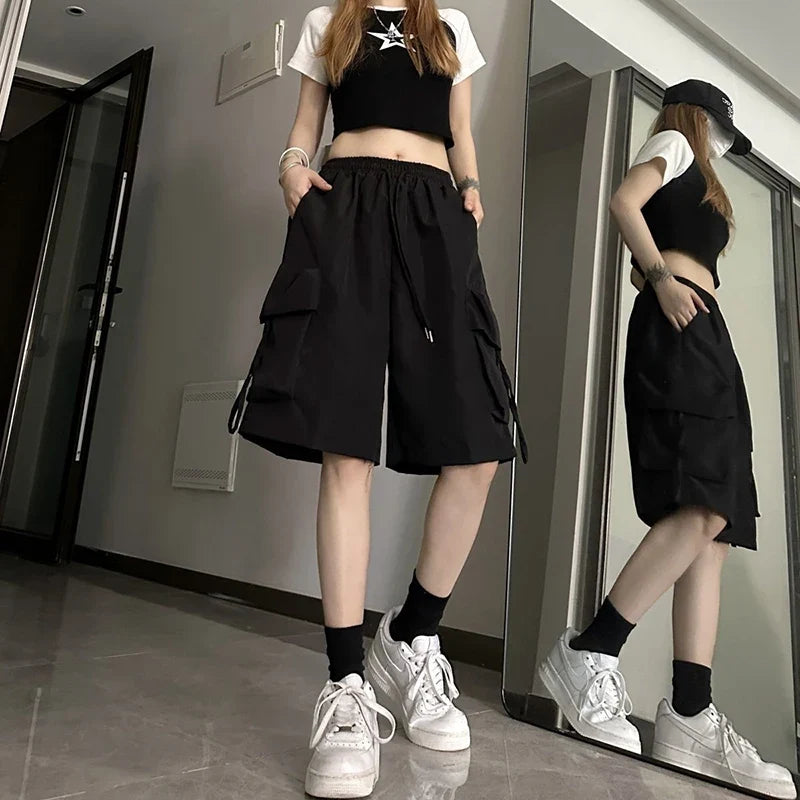 Damen Cargo Shorts mit Kordelzug und Mehrfach-Taschen