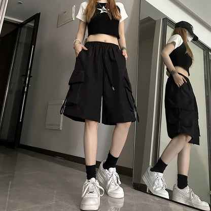 Damen Cargo Shorts mit Kordelzug und Mehrfach-Taschen