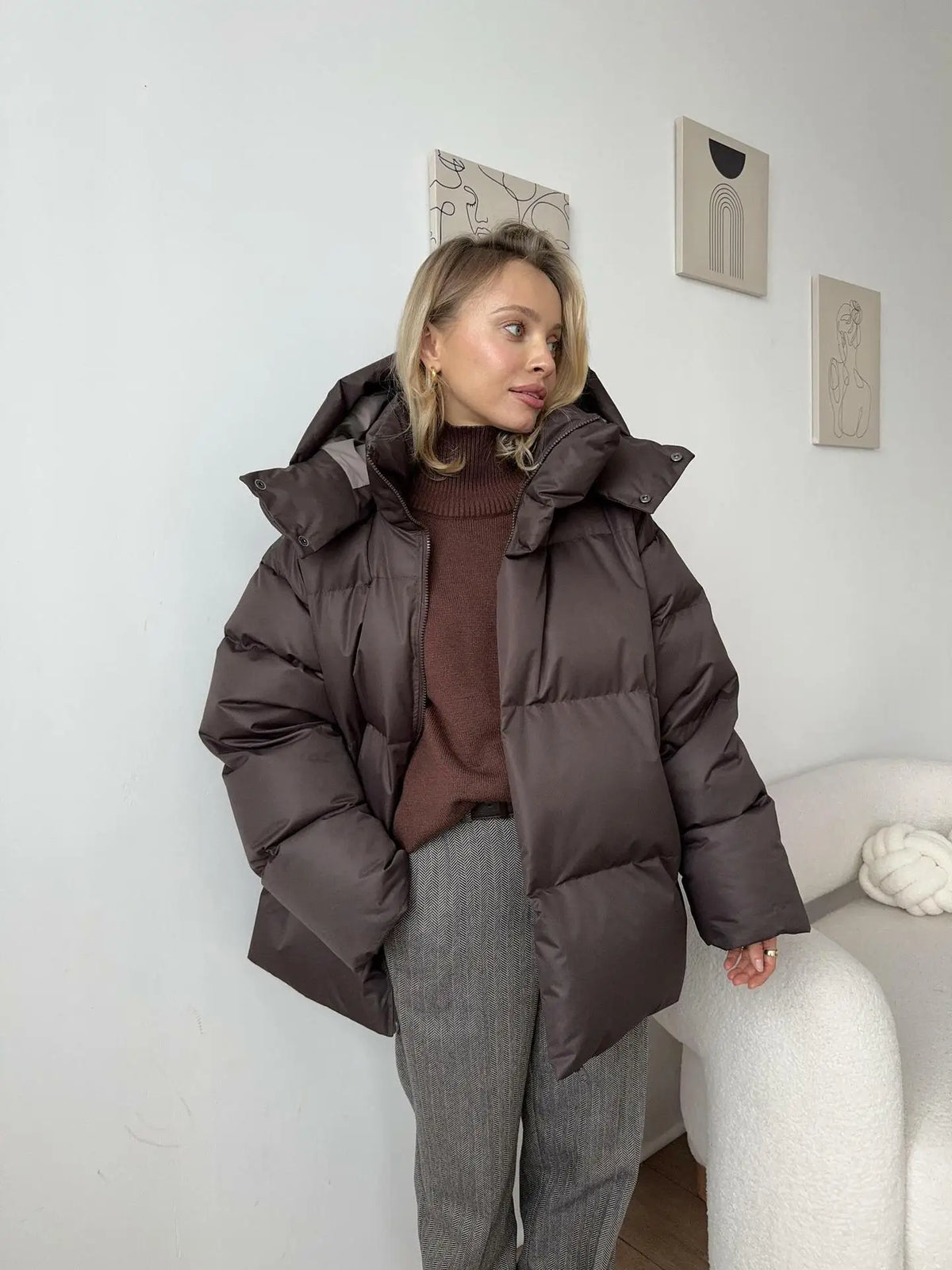 Damen Steppjacke mit Kapuze, kurz, gepolstert