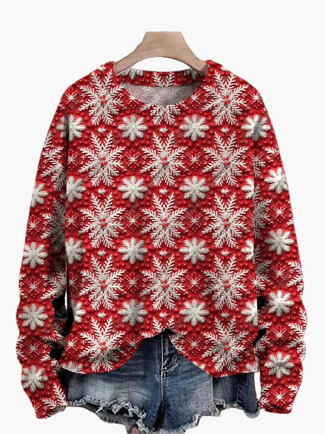 Damen Weihnachtspullover mit 3D-Stickereien – Lustiger Strickpullover im Festtagsstil