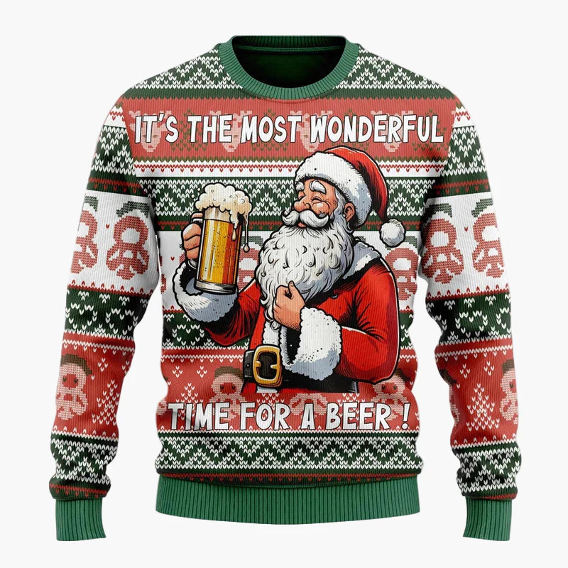 Herren Ugly Christmas Sweater mit Santa und Bier – Lustiger Weihnachtspullover für Weihnachten & Partys