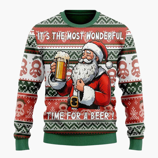 Herren Ugly Christmas Sweater mit Santa und Bier – Lustiger Weihnachtspullover für Weihnachten & Partys