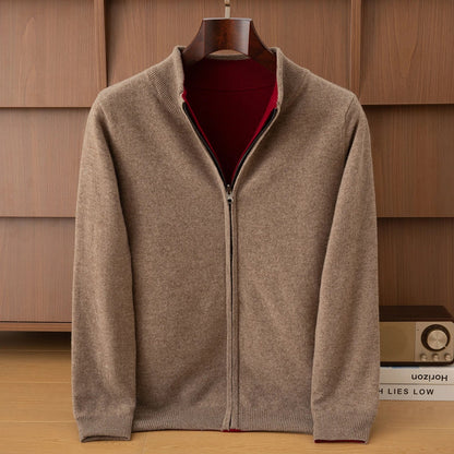 Unisex Strickjacke mit Stehkragen und Reißverschluss