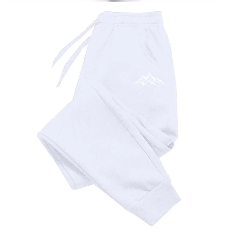 Unisex Jogginghose mit Bergmotiv, elastischer Bund, Kordelzug, Bündchen