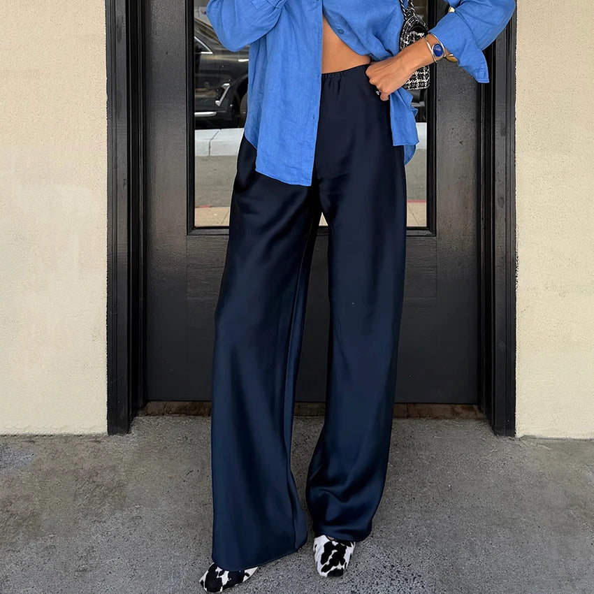Damen Weite Bein Hose glänzend – Elegante Hose mit weitem Bein in verschiedenen Farben
