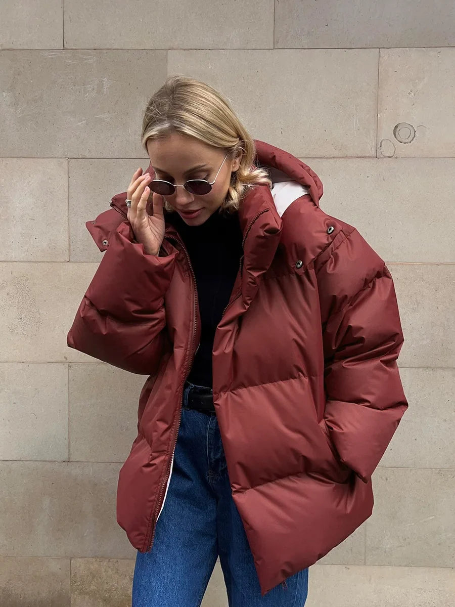 Damen Steppjacke mit Kapuze, kurz, gepolstert